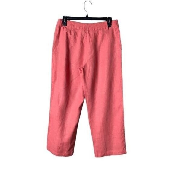 Womens Linen Wide-Leg Pants 4 Beachy Coastal Lagenlook Oversized Coral B… - Picture 4 of 7